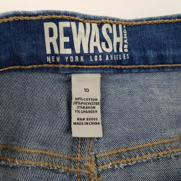 Rewash Brand Junior Sz 10 Distressed Denim Cut-off Shorts Red White Stripe Side - Picture 3 of 9